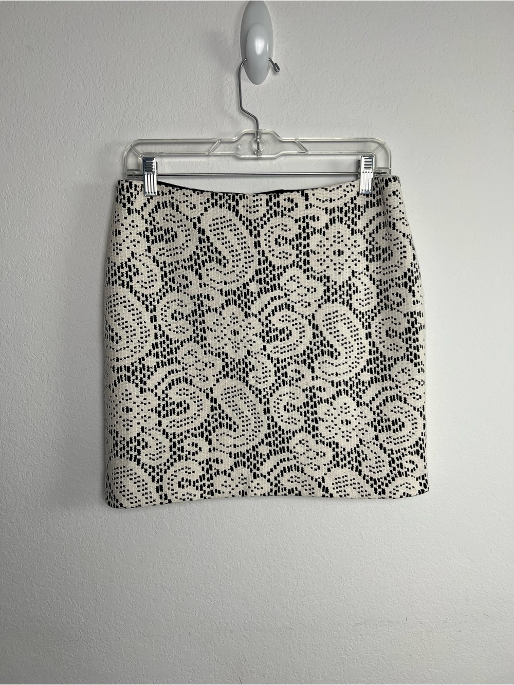 Etcetera Floral Crochet Textured Cream Black Pencil Mini Skirt